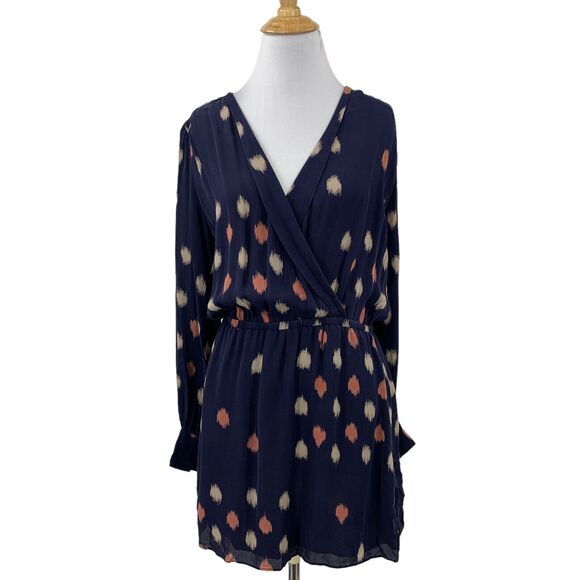 Parker Dress Womens S Small Navy Silk Faux Wrap Abstract Print Surplice Mini - Picture 1 of 10